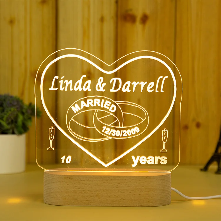Personalized Wedding Ring Night Light Anniversary LED Lamp for Couple