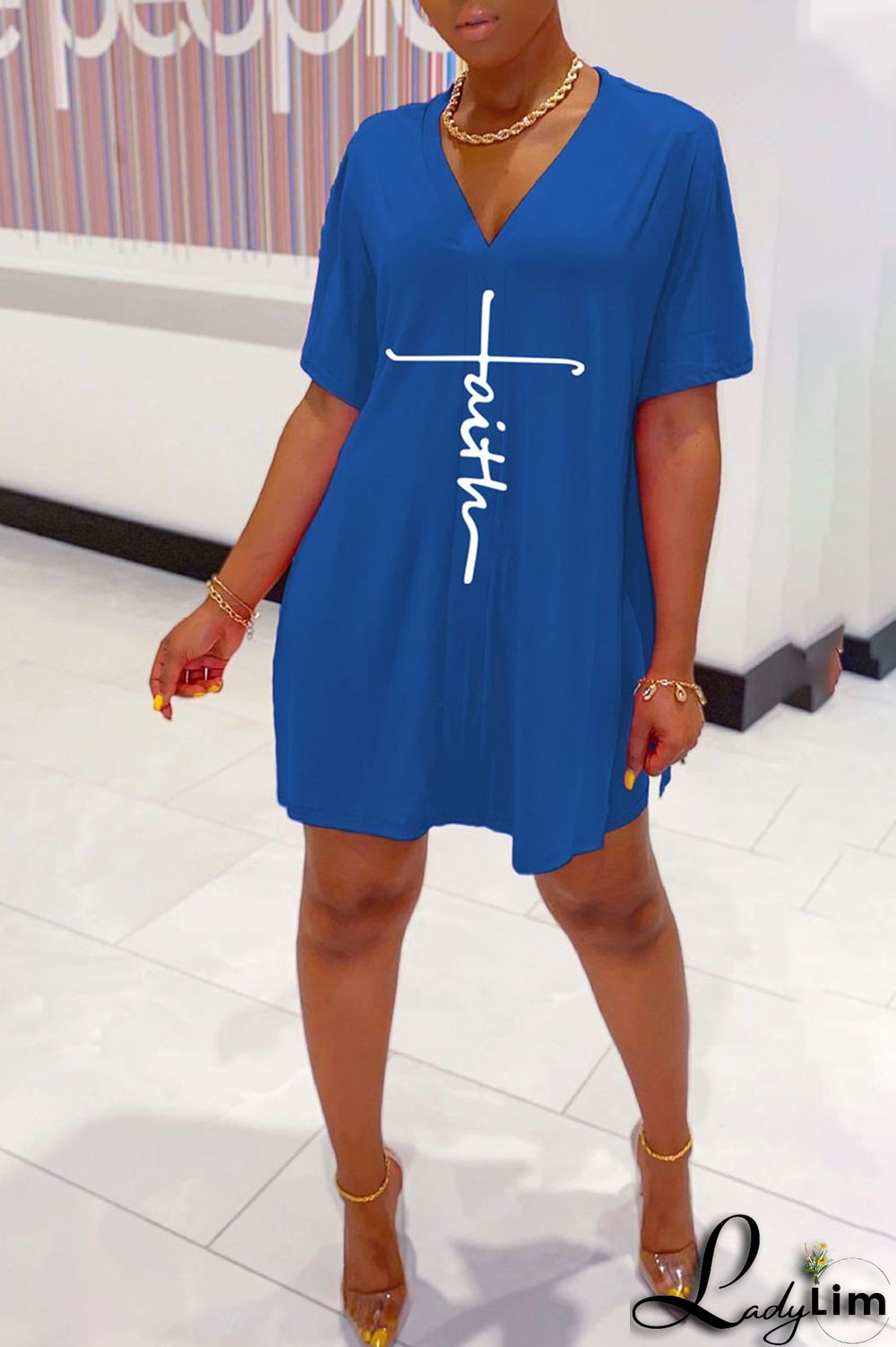 Tangerine Red Casual Print Split Joint V Neck Short Sleeve Two Pieces