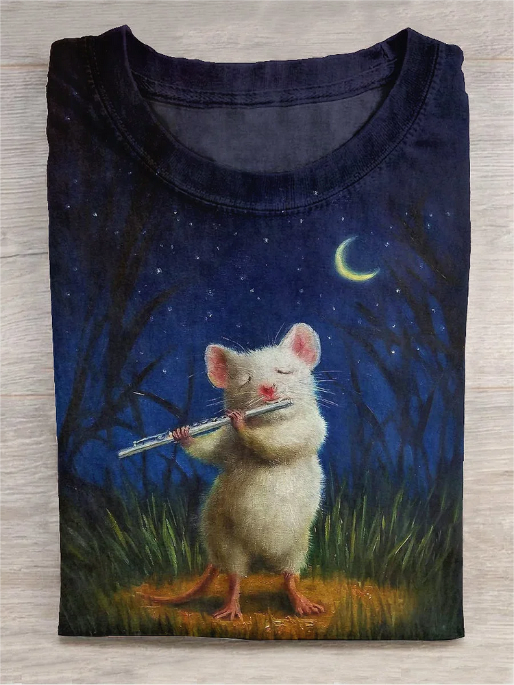 Cute Mouse Playing Music Art Print Casual T-shirt