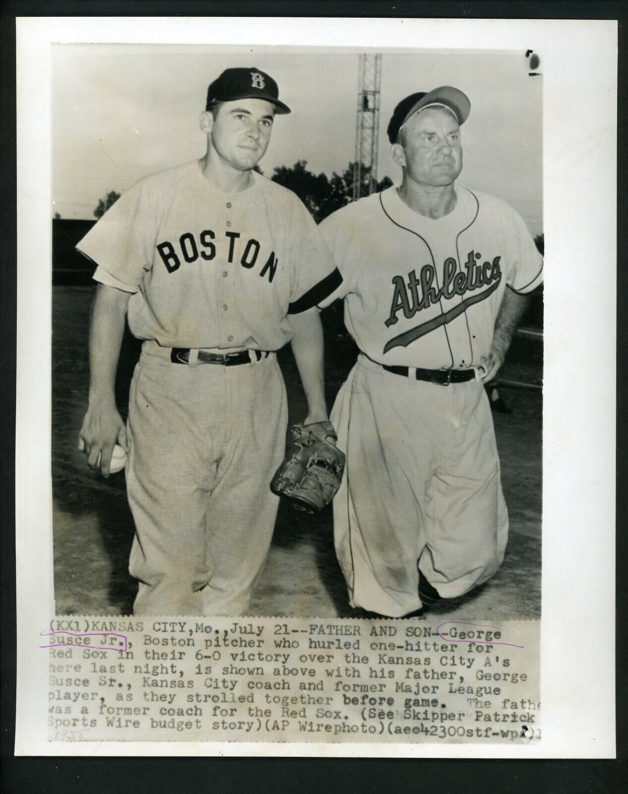 George Susce Jr. & George Sr. 1955 Press Photo Poster painting Boston Red Sox Kansas City A's