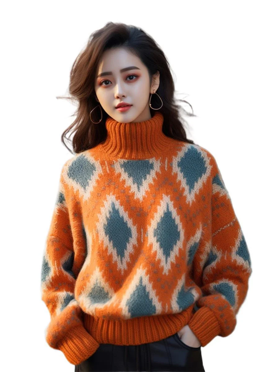 Athvotar Athvotar Goods Heavy Industry Orange Turtleneck Sweater In Autumn And Winter Wearing Bursts Of Color Knitted Knitted Shirt Exquisite Beauty