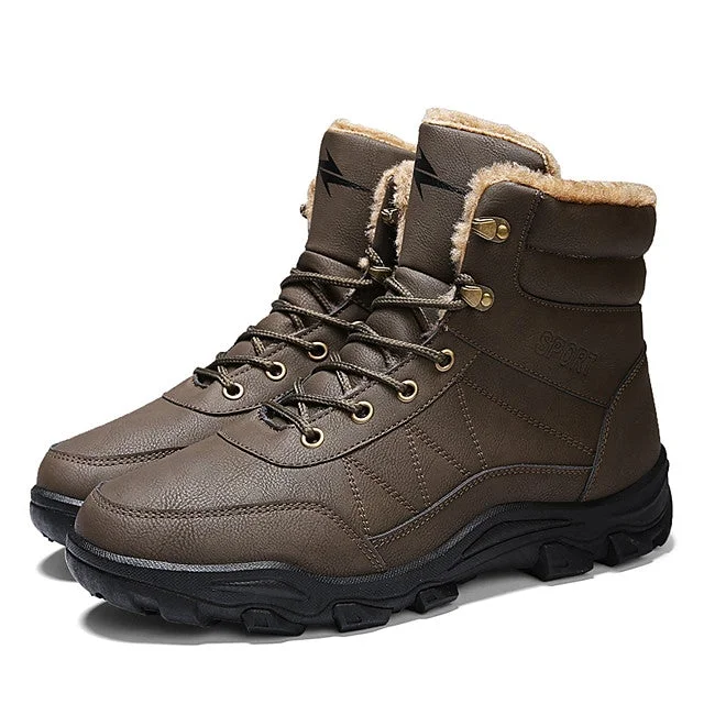 Men's Snow Boots Pu Winter Sporty Boots Hiking Shoes Warm Booties / Ankle Boots Black / Camel