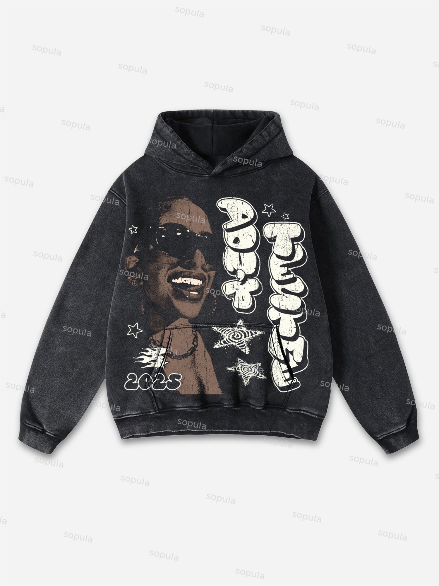 Don't Test Me Street Portrait Graphic Washed Hoodie - SOPULA