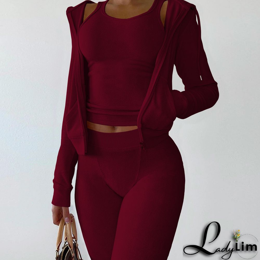 Women's Autumn/Winter Fleece Vest Hooded Three-Piece