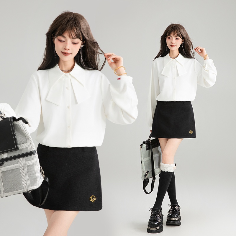 Cricninjo KEIKO Anti-Wrinkle White Shirt Small Point Collar Drapey Long Sleeve Interview Ready Spring Summer Elegant Commute Professional