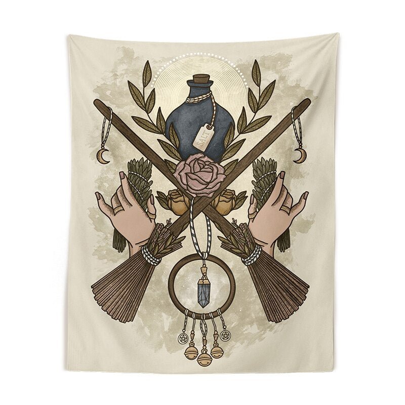 Tarot Witchcraft Tapestry Wall Hanging Mysterious Divination Bohemian Baphomet Occult Home Wall Throw Cover Moon Wall Decor