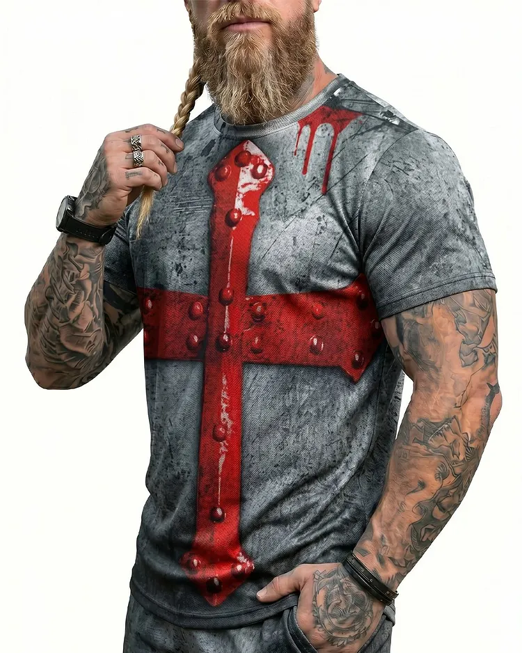 Men's Summer Viking Cross Print Short-Sleeve T-Shirt 5593