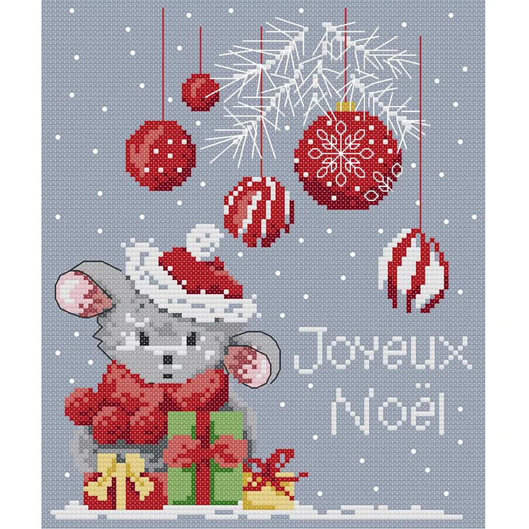 Christmas Rat 14CT Printed Cross Stitch Kits (22*28CM) fgoby