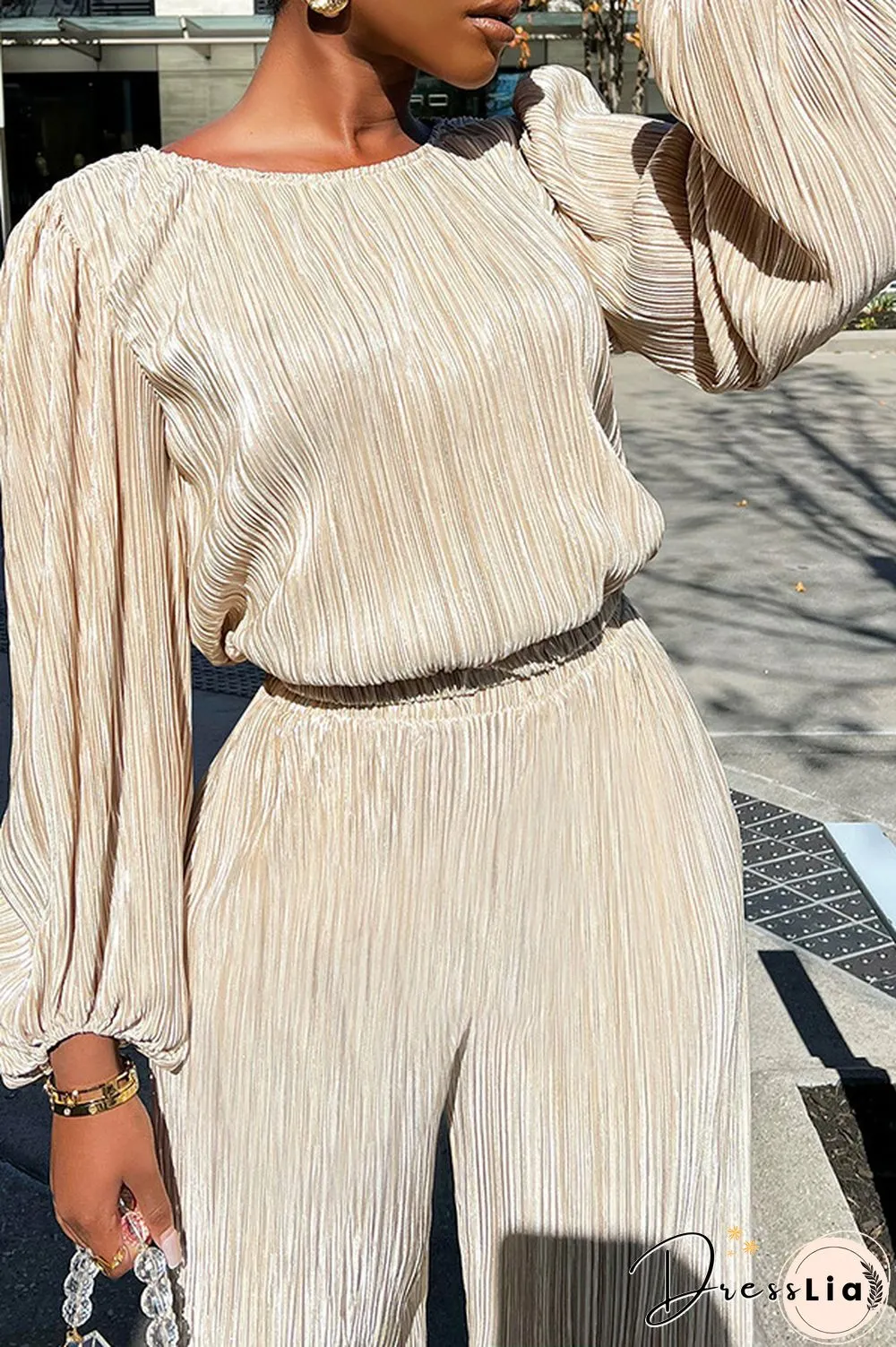 Retro Long Sleeve Top Loose Pleated Wide-leg Pants Set
