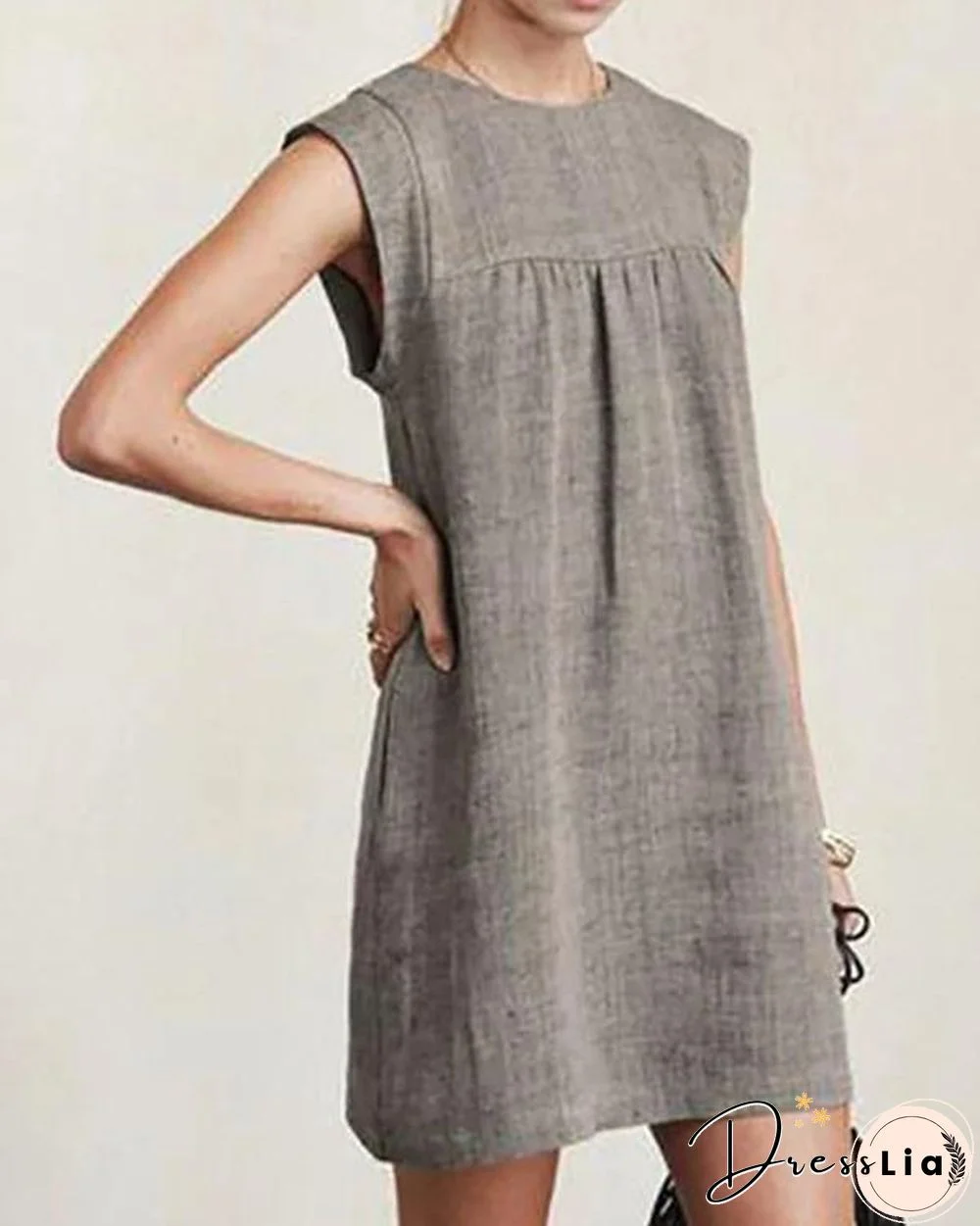 Women Casual Linen Solid Color Dresses