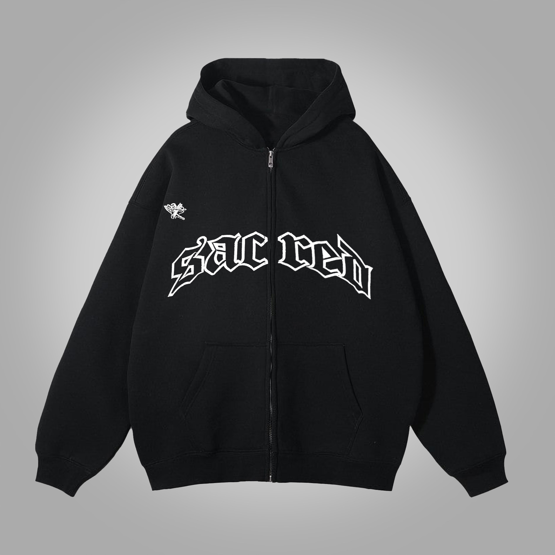 Sopula Fashion Word Print Graphic Loose Velvet Pocket Zip Hoodie - SOPULA