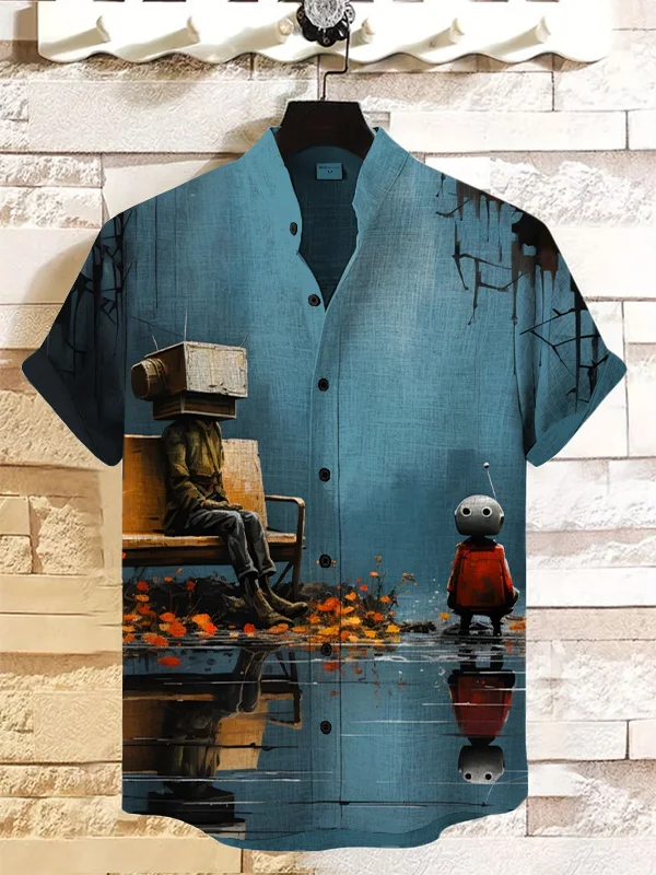 Men's Encounter With A Robot Print Casual Shirt