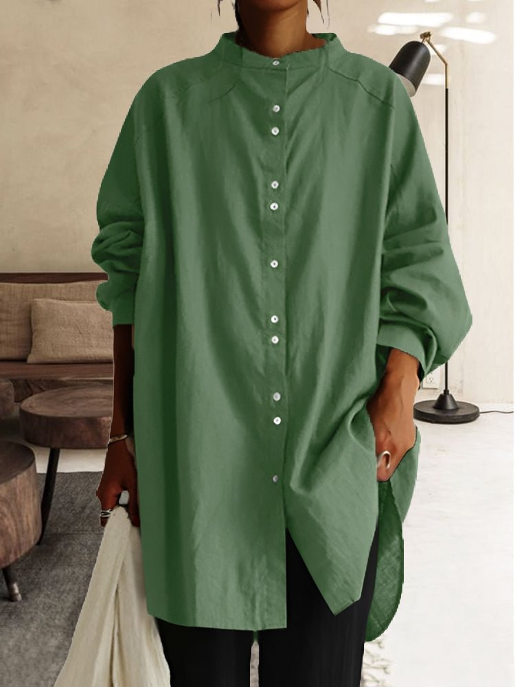 Wabi-Sabi  Cotton Linen Stand Collar Long Sleeve Casual Shirt