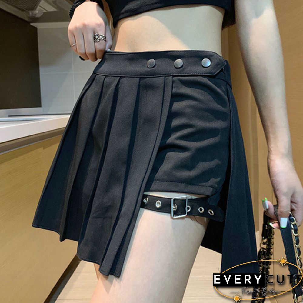 Women Summer Plaid Pleated Skirt Culotte High Waist A-Line Pantskirt
