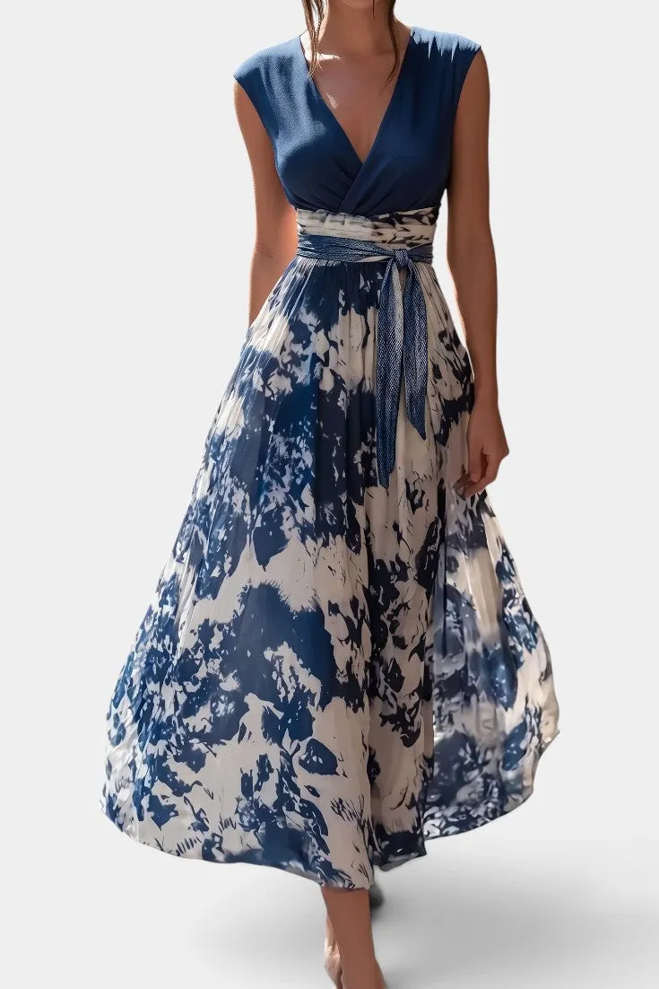 Wrap-Neckline Maxi Dress with Defined Waist Belt
