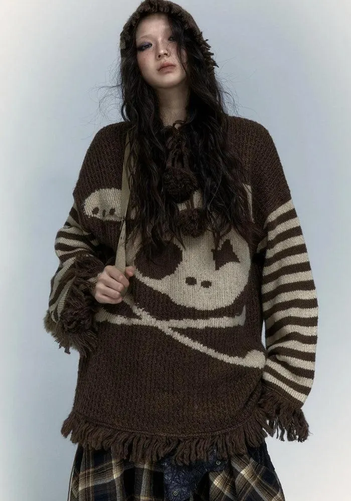 Brownm Tasseled Hooded Sweater