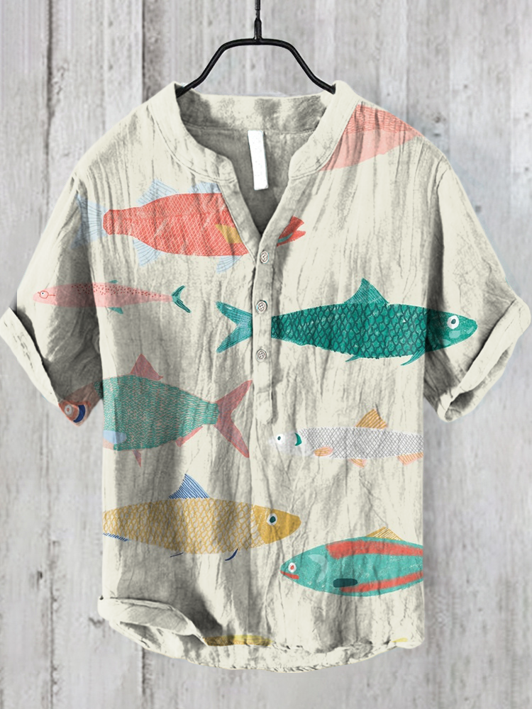 Colorful Fish Art Linen Blend Shirt