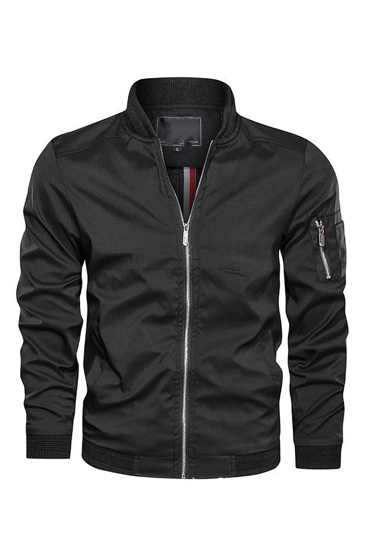 Christmas Stand-Up Collar Zipper Pocket Long Sleeve Slim Fit Baseball Jacket