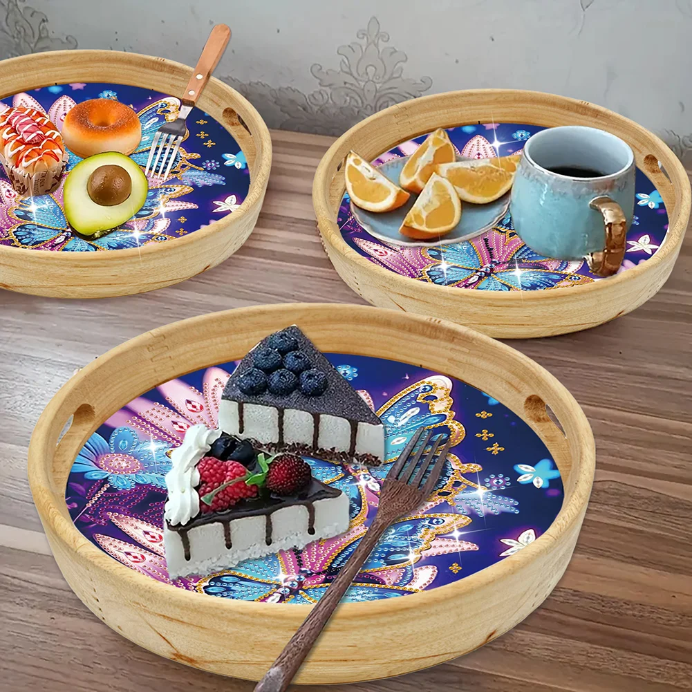 DIY Wooden Butterfly 5D DIY Diamond Painting Serving Tray for Home Table Decor