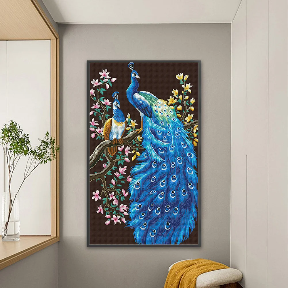9CT Full Cross Stitch Bead Embroidery - Peacock(Canvas|45*78CM)