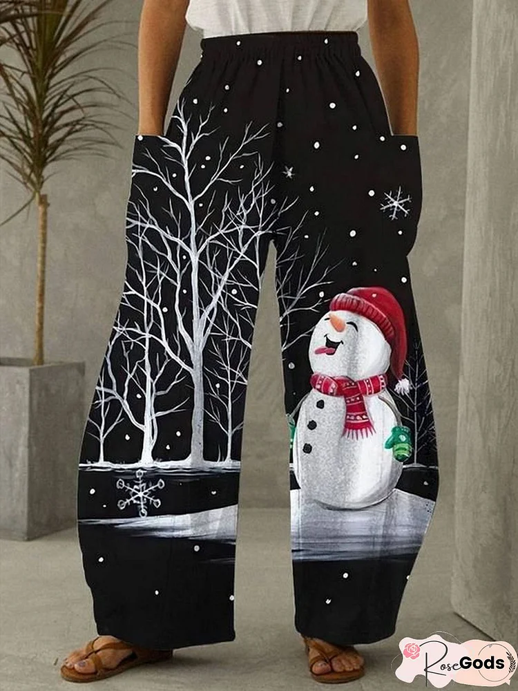 Christmas Snowman Loose Casual Pants