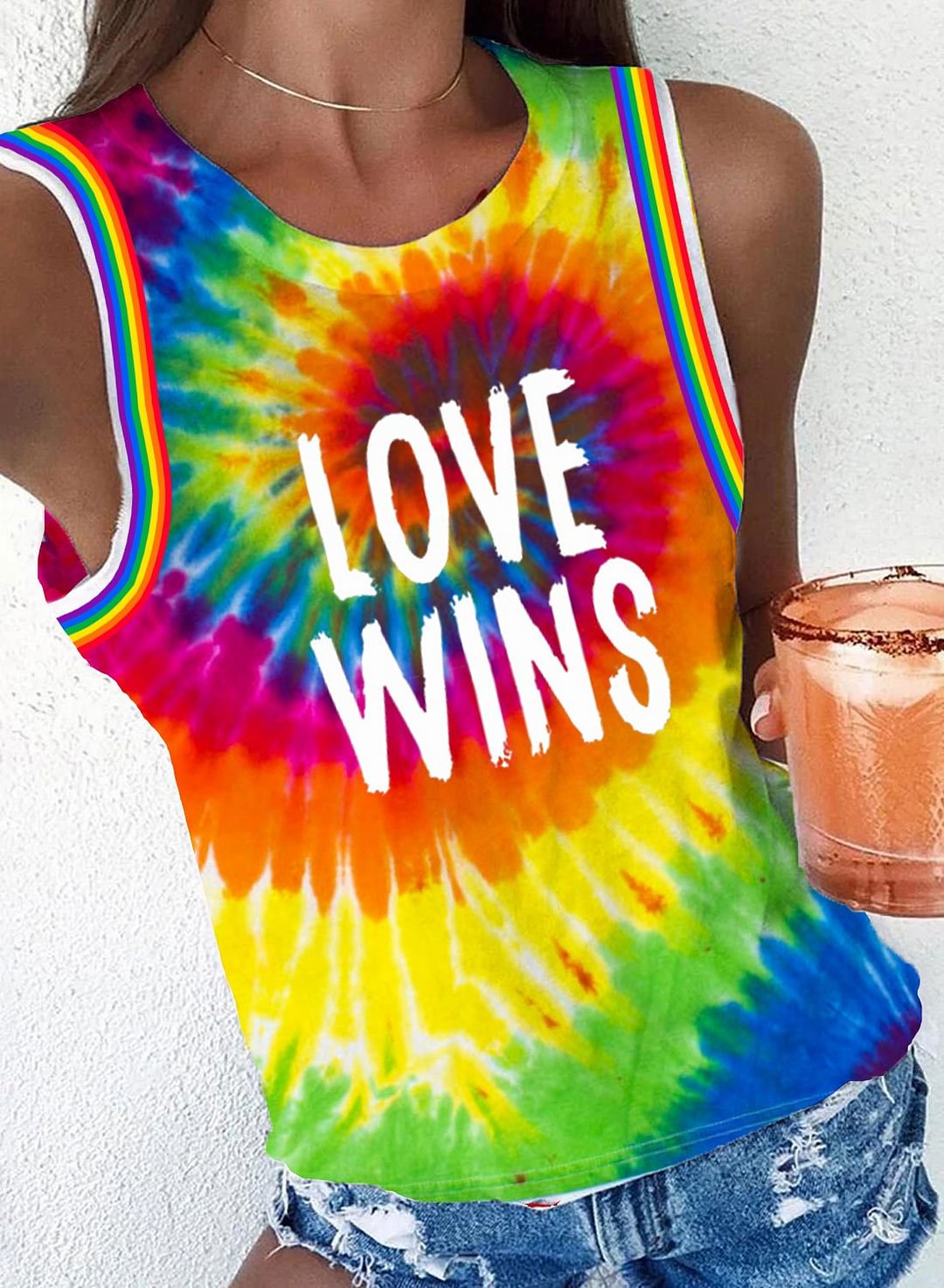 LGBT LOVE WINS Print Crew Neck Vest