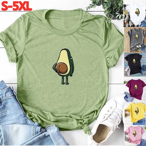 Avocado Funny Print Ladies Crewneck Casual Basic Short Sleeve T Shirt Plus Size S-5XL - Shop Trendy Women's Clothing | LoverChic