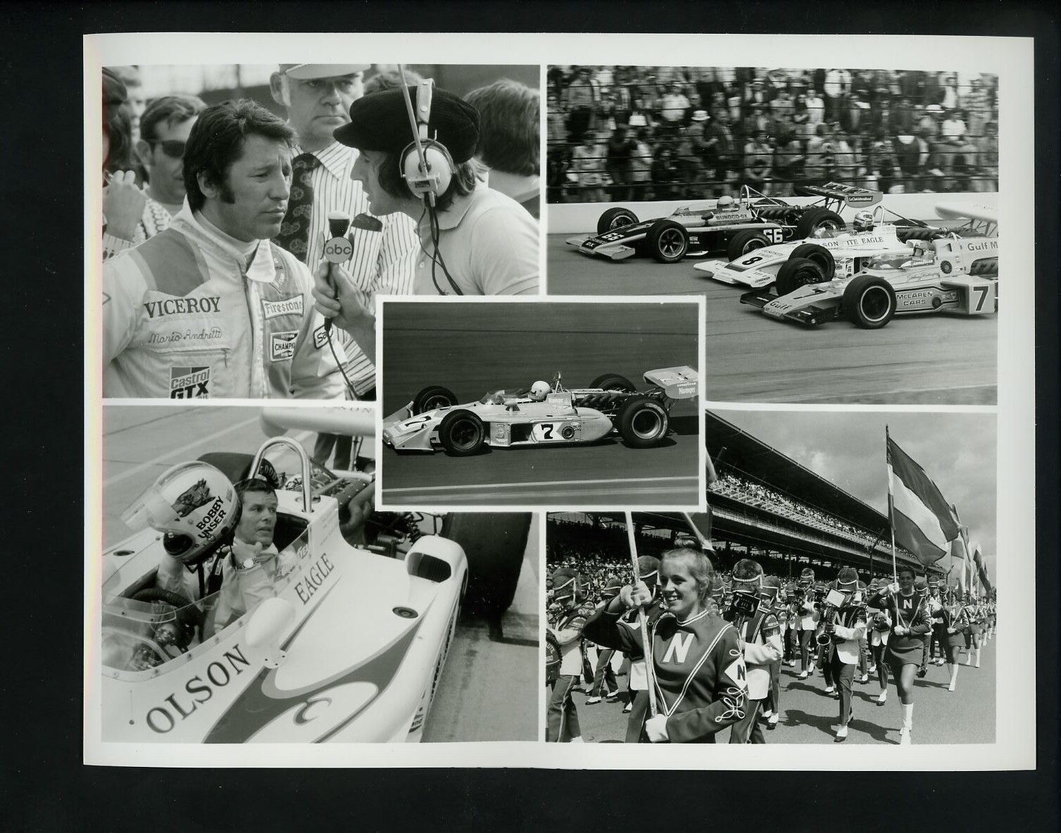 Indianapolis 500 1974 ABC Sports Type 1 Press Photo Poster painting Mario Andretti Jackie Stewar