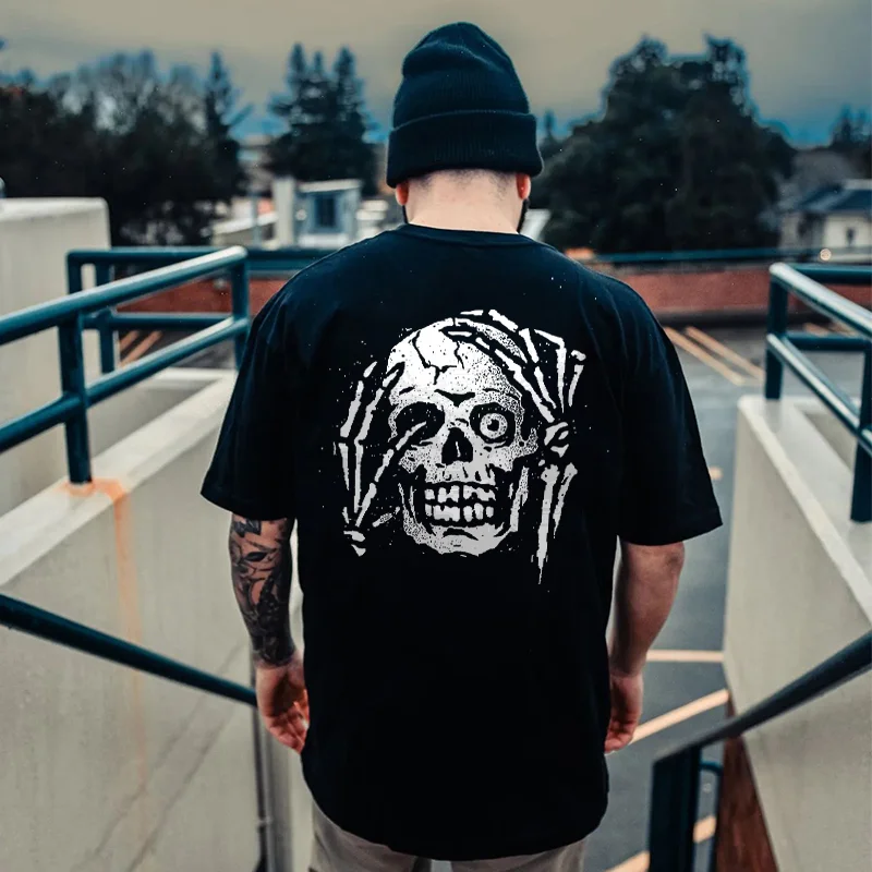 Crazy Skull Print Men's T-shirt -  UPRANDY