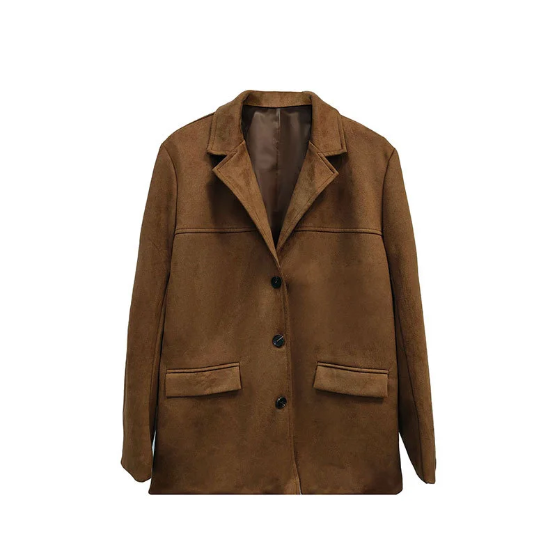 Pongl Pongl Autumn And Winter New Women's Wear Temperament Retro Brown Loose Pocket Long Sleeve Suit Jacket Female