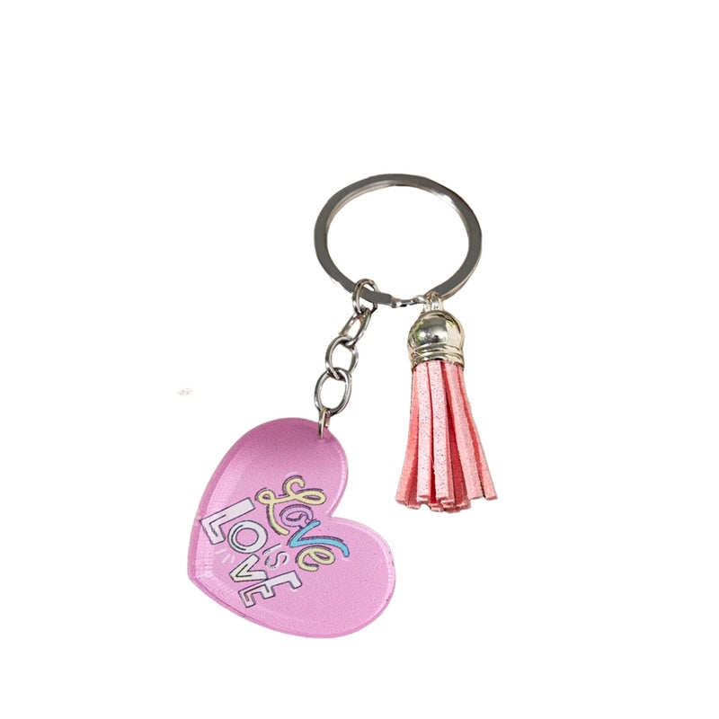 Cute Letter Heart Shape Arylic Tassel Keychain