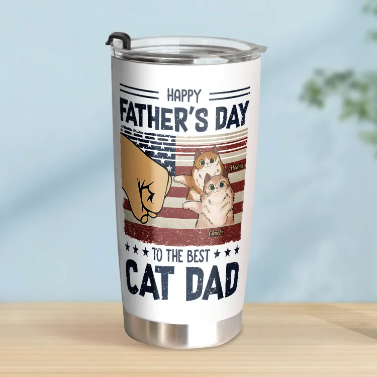 Personalized Custom Stainless Steel Car Cup -Happy Father's Day To The Best Cat Dad - Gift for Dad