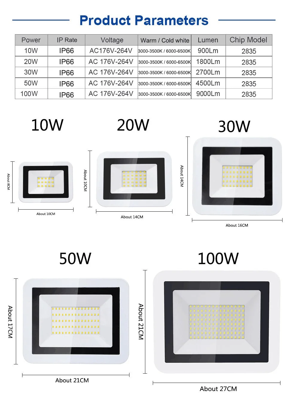 Waterproof Outdoor Wall Garden Spot Reflector Exterior Security Foco Lamp 10W 20W 30W 50W 100W Led Flood Light