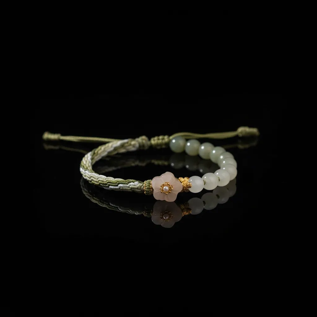 Natural Hetian Jade Peach Blossom Bracelet | The Serenity Edition