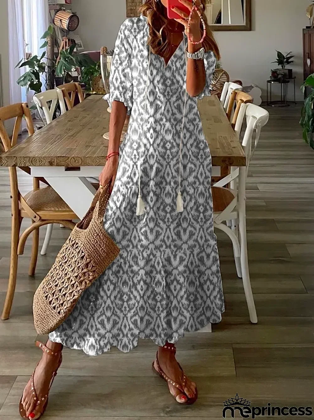Women's Shift Dress Short Maxi Dress half Sleeve Floral Print Summer Fall V Neck Casual Geometric Printed dress 2022