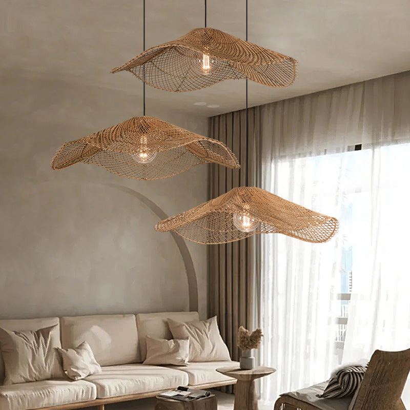 Large Rattan Woven Straw Hat Pendant Lights