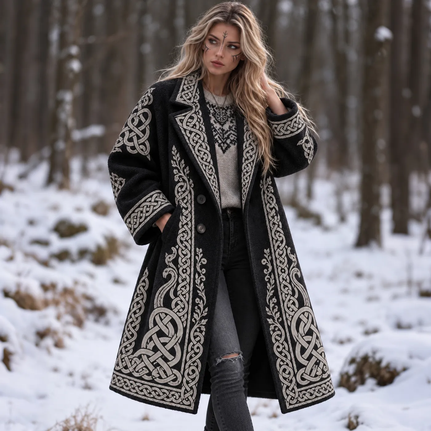 Comstylish Comstylish Women's Retro Viking Celtic Knot Art Cozy Coat