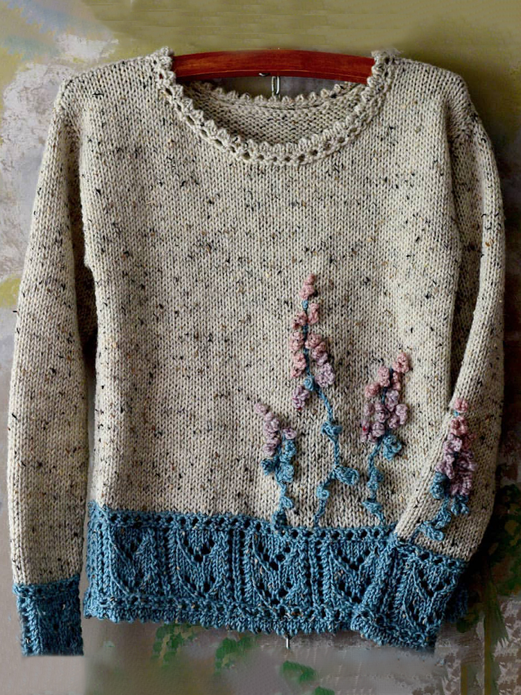 Retro Floral Crochet Art Knit Sweater