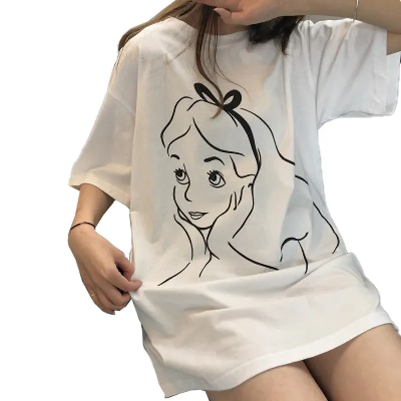 Brownm Brownm Summer New Korean Print Long Short Sleeve T-Shirt Women's Loose Shirt Women