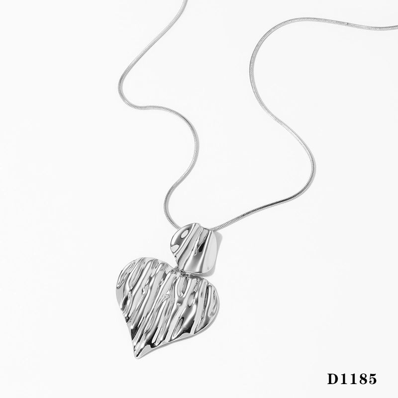 316 Stainless Steel New Gold And Silver Color Matching Heart Earrings And Necklace Set Fashion Exaggerated Irregular Pleated Heart-Shaped Jewelry Set