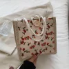 Roses Flower Canvas Linen Lunch Gift Tote Bag