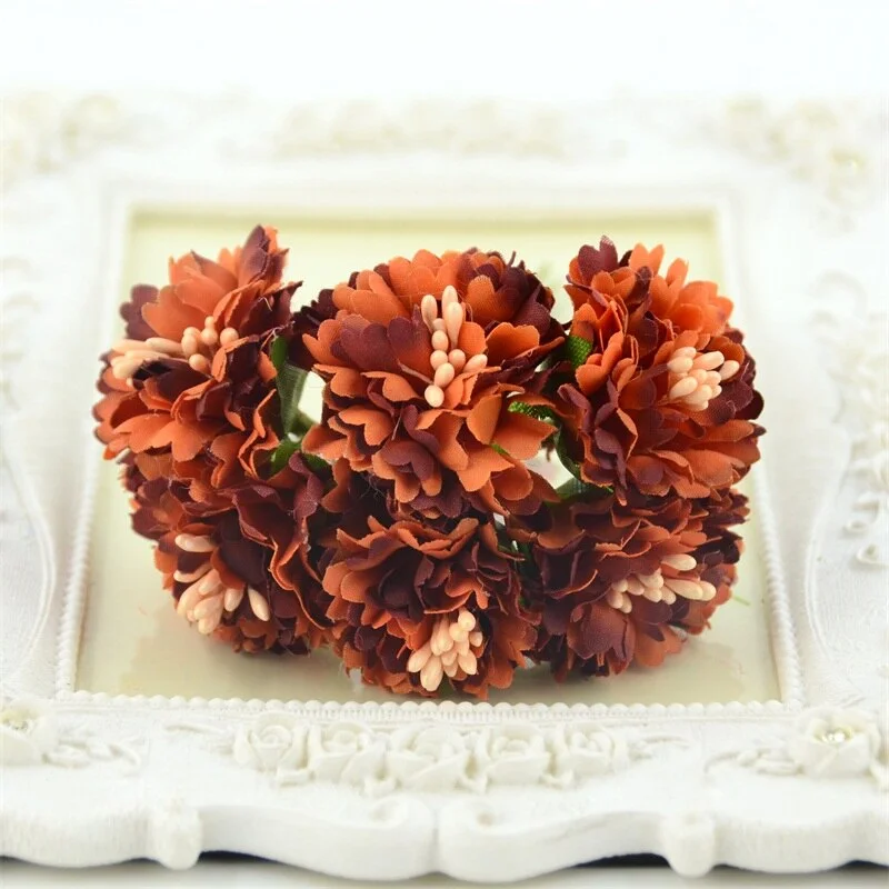 6pcs/lot Mini Artificial Silk Rose Flower Bouquet For Wedding Home Decoration DIY Handmade Crafts Accessories Fake Flowers