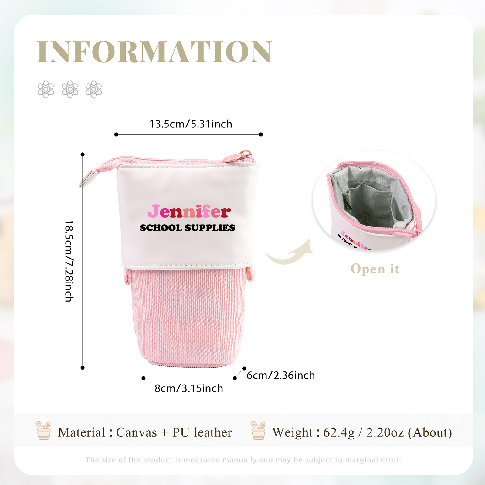 Astuccio per matite personalizzato con 2 testi per scuola elementare bambini