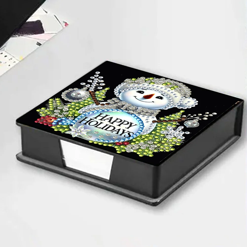 5D DIY PU Snowman Diamond Painting Notecard Box Gem Art Sticky Note Holder