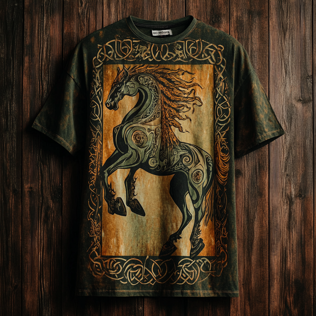 Men's Viking Nordic Sleipnir Totem Knot Vintage Print T-shirt