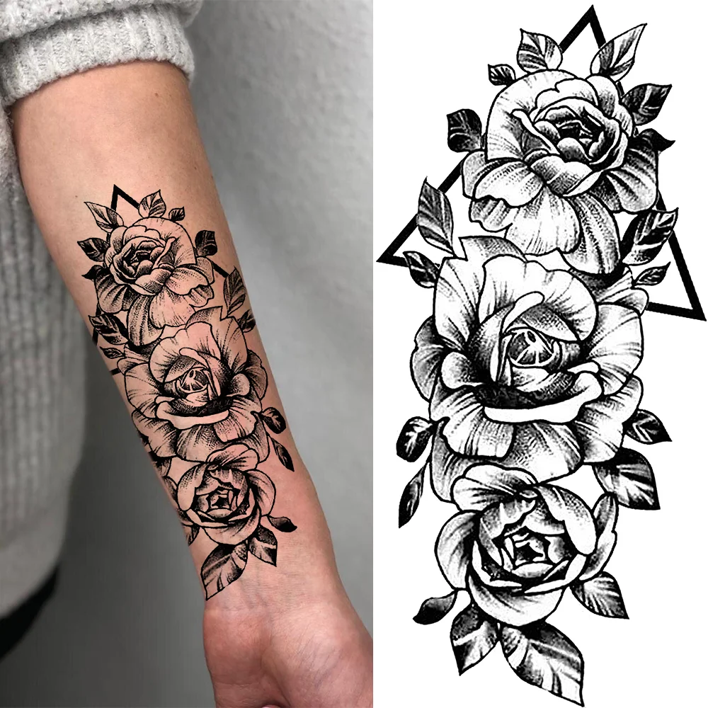 Sdrawing Sunflower Butterfly Temporary Tattoos For Women Adult Rose Flower Moon Fake Tattoo Arm Body Art Decoration Tatoo Paper