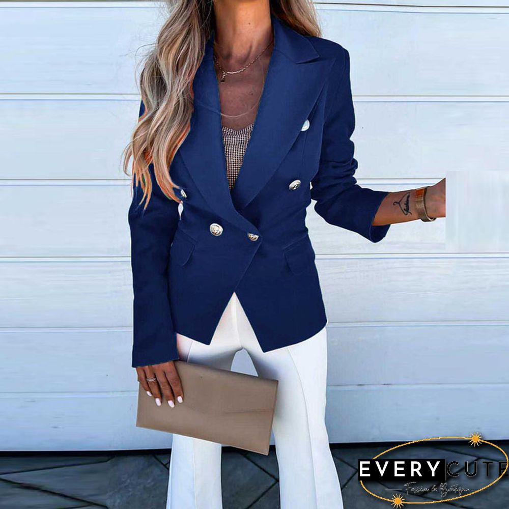 Fashion Slim Long Sleeve Jacket Autumn Winter New Women Casual Solid Blazer Top Elegant Turn-Down Collar Buttoned Suit Coat