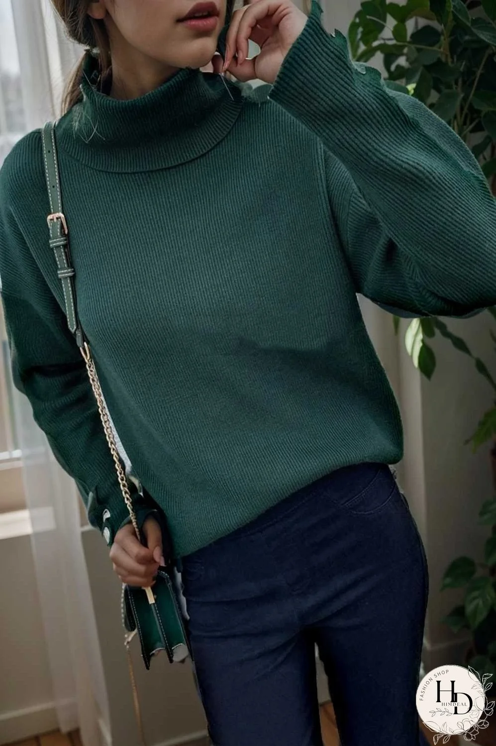 turtleneck solid long sleeve knitted sweater