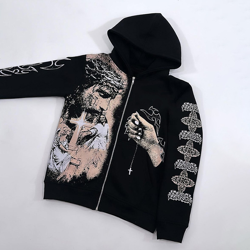 Loveciss®/ Personalized Cross Jesus Print Men'S Zip Hoodie