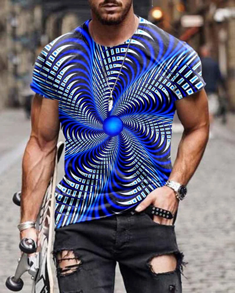 Casual Spin Pattern Petal-shaped Print Short-sleeved T-shirt